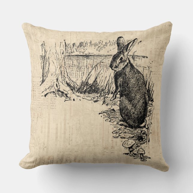 Coussin Art lapin vintage illustré (Recto)