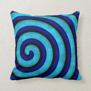 Coussin Art moderne audacieux bleu spirale design contempo