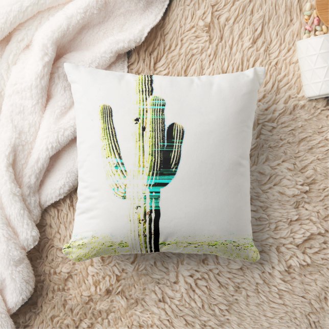 Coussin Art moderne Cactus Photo Art Désert Vert Bleu Blan (Couverture)