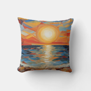 Coussin Art Moderne Lever de Soleil sur la Plage Méditerra
