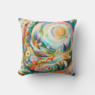 Coussin Art Moderne Rebrodé Look Printemps Paysage