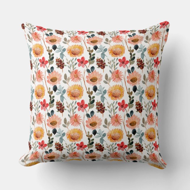 Coussin Art Motif à répétition florale tonique chaud (Recto)