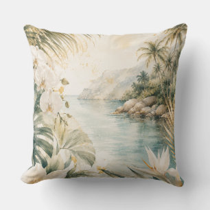 Coussin Art mural aquarelle tropical luxueux côtier
