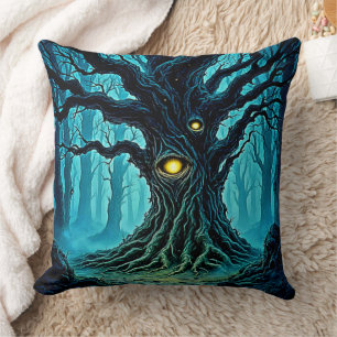 Coussin Art mystique de l'arbre oculaire de la forêt