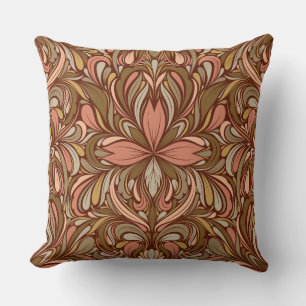 Coussin Art Nouveau Inspiré Brown, Pêche, Sage