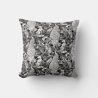 Coussin Art Nouveau Peacock Print, noir et blanc