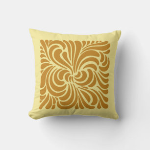 Coussin Art Nouveau Stylisé Feuille, moutarde et jaune