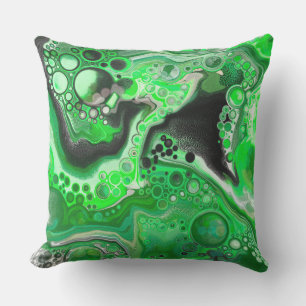 Coussin Art numérique vert en marbre fluide