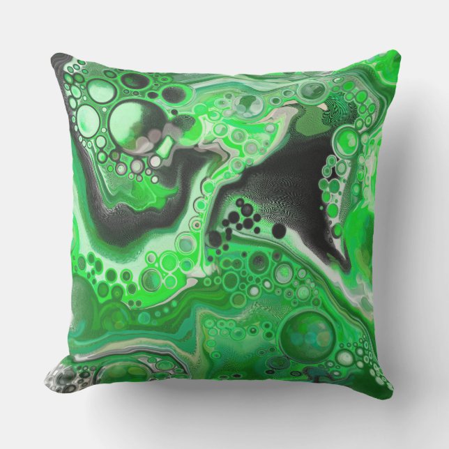 Coussin Art numérique vert en marbre fluide (Recto)