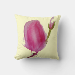 Coussin Art original de la fleur d'aquarelle rose Magnolia
