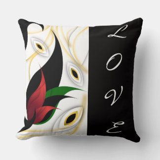 Coussin Art ornemental abstrait noir, or, rouge et vert