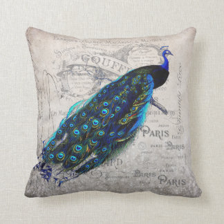 Coussin Art parisien français vintage de paon