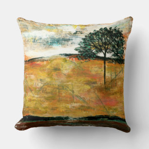 Coussin Art Paysage Abstrait, Peinture Rustique Arbre
