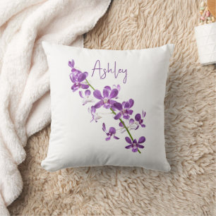 Coussin Art personnalisé dendrobium orchidée violette