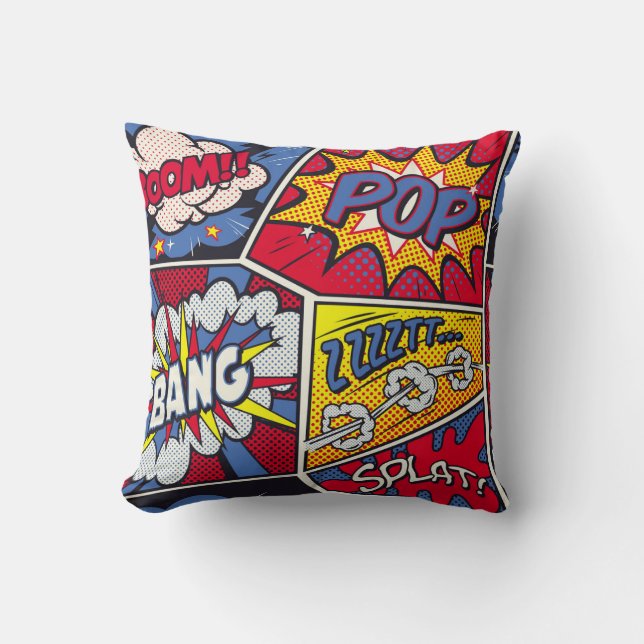 Coussin Art pop rétro, motif de la bande dessinée. (Recto)