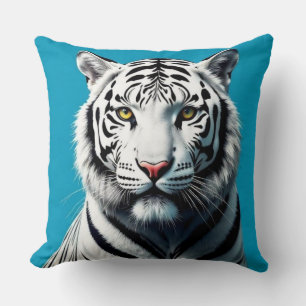 Coussin Art Pop Tigre Blanc - Fer & Chat Sauvage Coloré