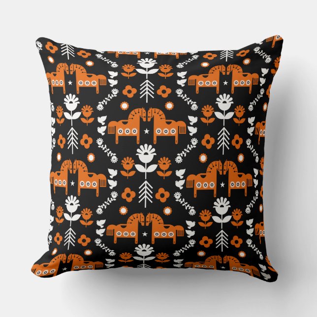 Coussin Art populaire de cheval scandinave (Recto)