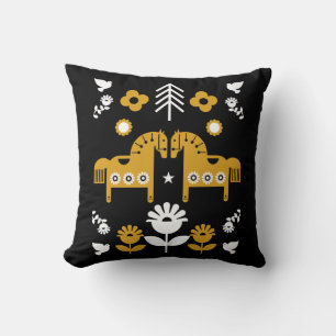 Coussin Art populaire de cheval scandinave