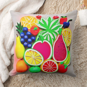 Coussin Art Populaire de Fruits Colorés