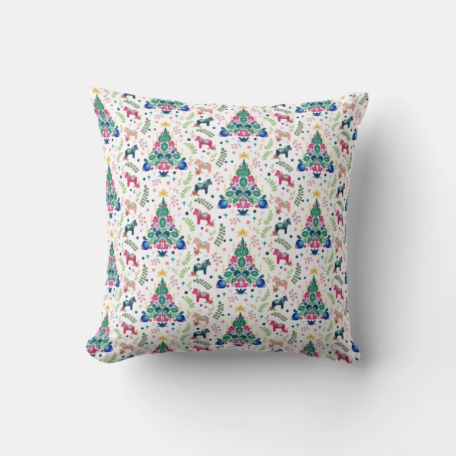 Coussin Art populaire scandinave Arbres de Noël & Cheval d (Recto)