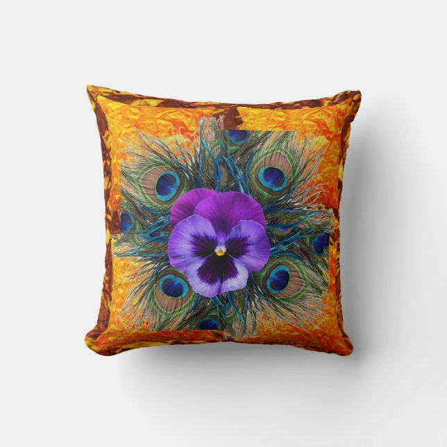 COUSSIN ART POURPRE D'OR DE PAON DE VERT DE PENSÉE (Recto)