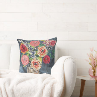 Coussin art quilt designed roses bouquet pillow with sunfl