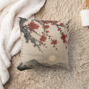 Coussin Art traditionnel sumi-e en lavis d'encre