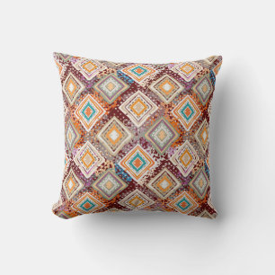 Coussin Art tribal ethnique, géométrie abstraite.