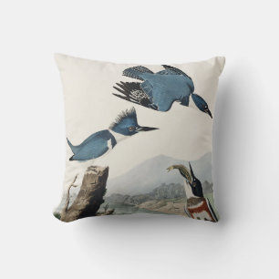 Coussin Art vintage d'oiseau martin-pêcheur à ceinture d'A