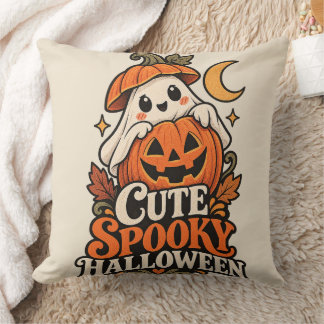 Coussin Art Vintage Fantôme Citrouille Halloween Cozy Spoo