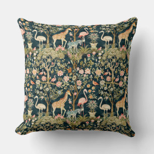 Coussin art vintage, girafes zébrées, flamants, oiseaux, l