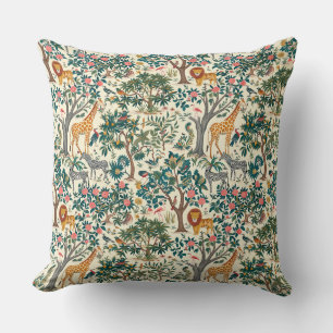 Coussin art vintage, girafes zébrées, flamants, oiseaux, l