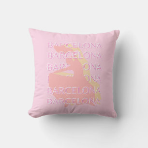 Coussin Art Voyage de Barcelone, Espagne Art, Rose, Pastel