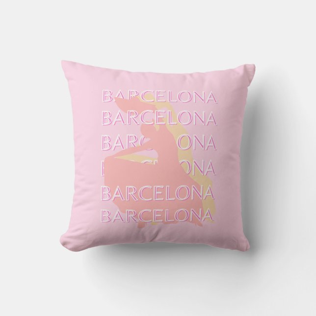 Coussin Art Voyage de Barcelone, Espagne Art, Rose, Pastel (Recto)