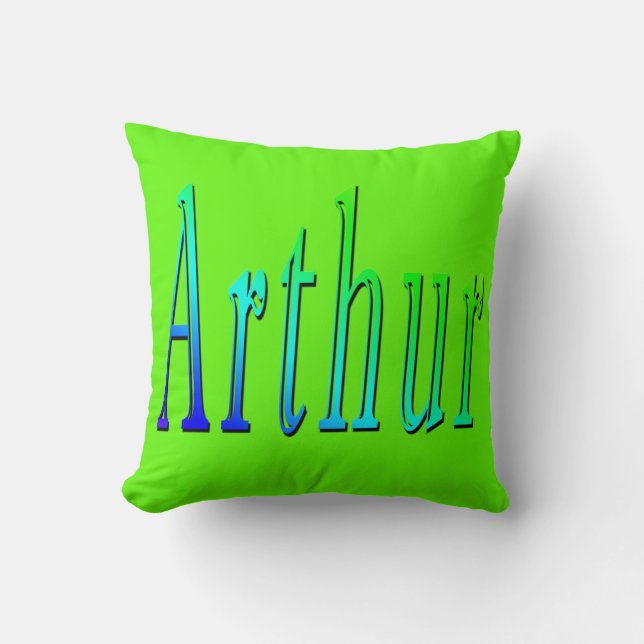 Coussin Arthur, Nom, Logo, Poussin Vert Lime. (Recto)