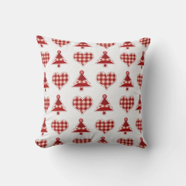 Coussin Artisanat Noël Arbres et Coeurs Motif (Recto)