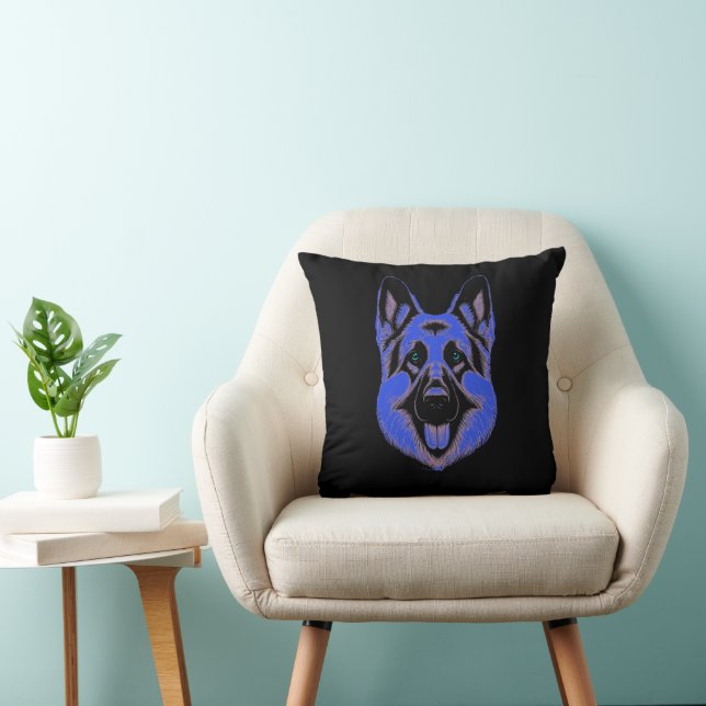 Coussin Artistic German Shepherd Blue & Black Design (Chaise)