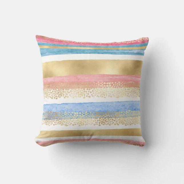 Coussin Artsy Girly Rose Or Bleu Bleu Abstrait rayures (Recto)