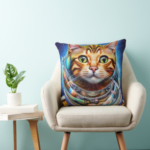 Coussin Artwork Abstrait de chat spatial adorable