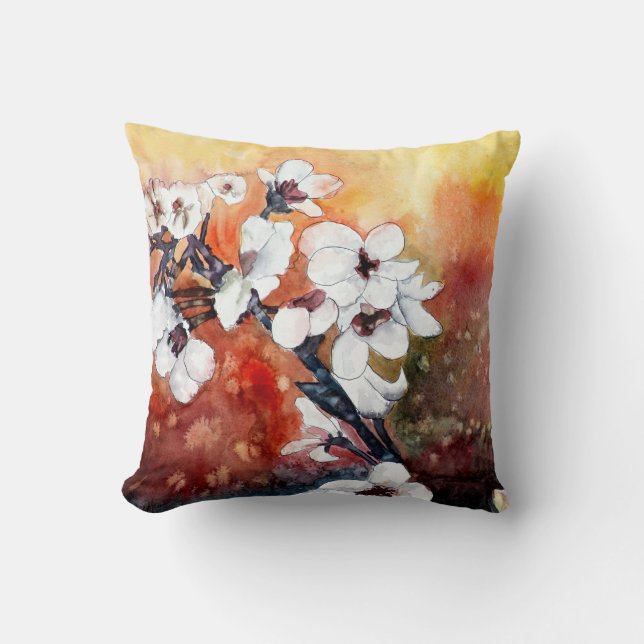 coussin asiatique de peinture de fleur d'art (Recto)