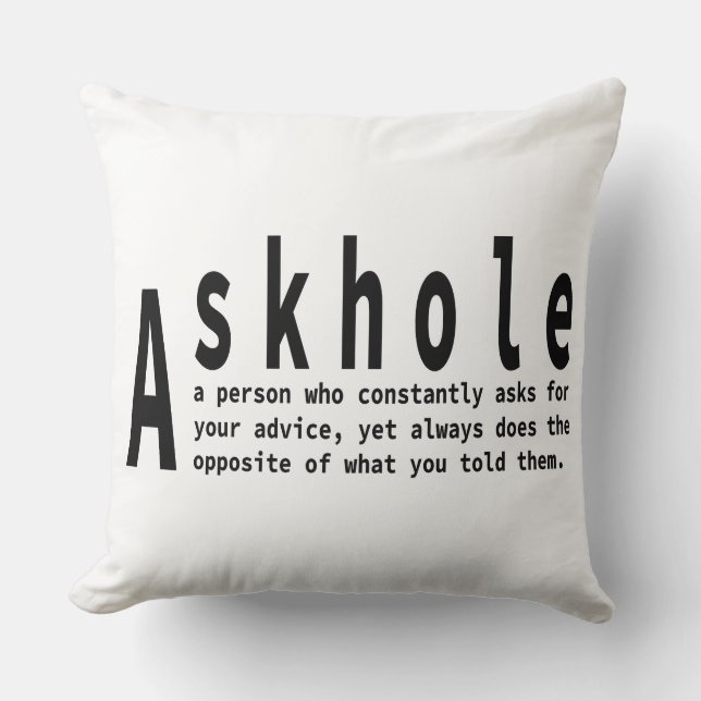 Coussin Askhole - Définition du dictionnaire sarcastique (Recto)