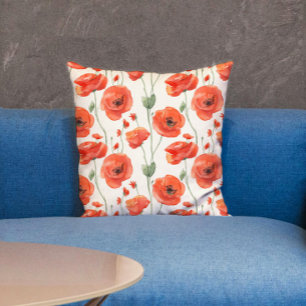 Coussin Assez Chic Motif Floral De Coquelicot Rouge Et Bla