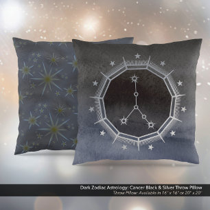 Coussin Astrologie Zodiaque foncée : Cancer Noir & Argent