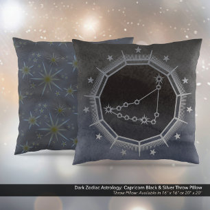 Coussin Astrologie Zodiaque foncée : Capricorne Noir & Arg