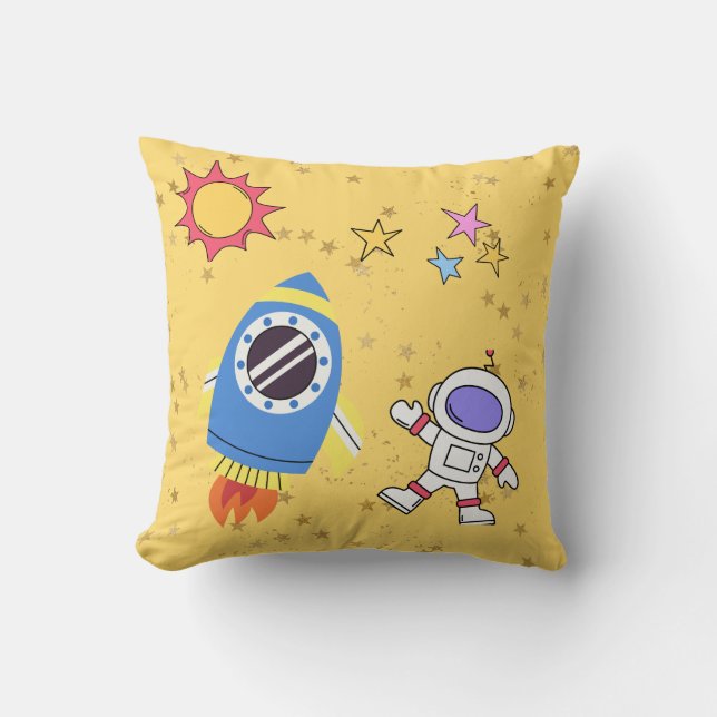 Coussin Astronaute du monde cosmique et fusée spatiale Jau (Recto)