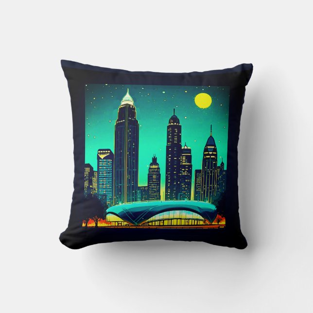 Coussin Atlanta Skyline sous un ciel étoilé (Recto)
