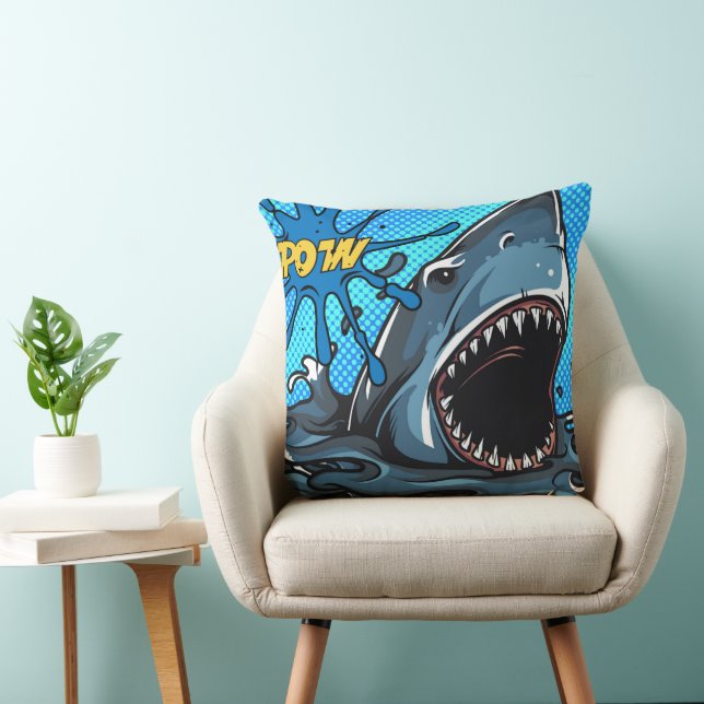 Coussin Attaque de requin POW Superhero Comic Water Splat (Chaise)