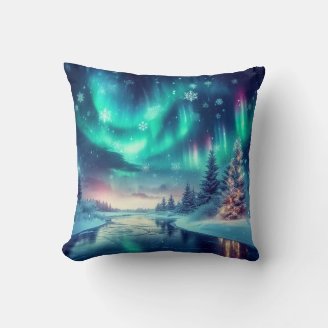 Coussin aurora borealis/Noël/hiver (Recto)