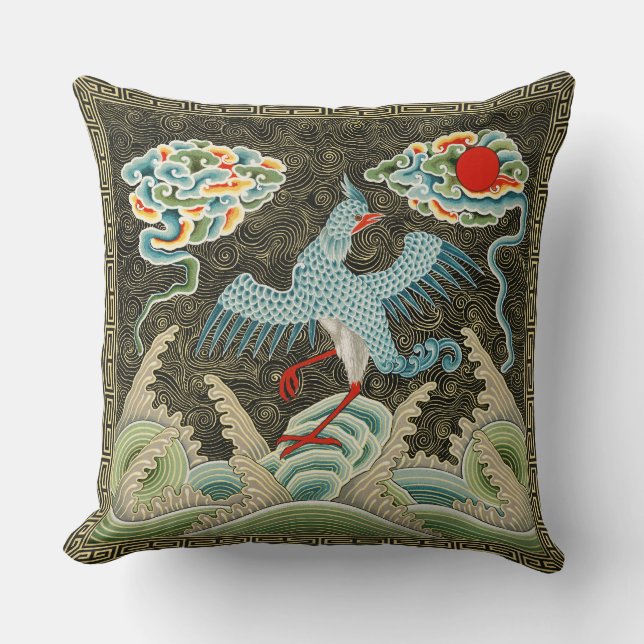 Coussin Auspicious Tide & Phoenix Rising Motif chinois (Recto)