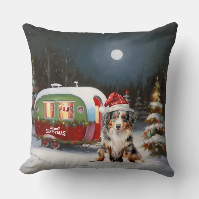 Coussin Australian Shepherd Caravan Christmas Adventure (Recto)